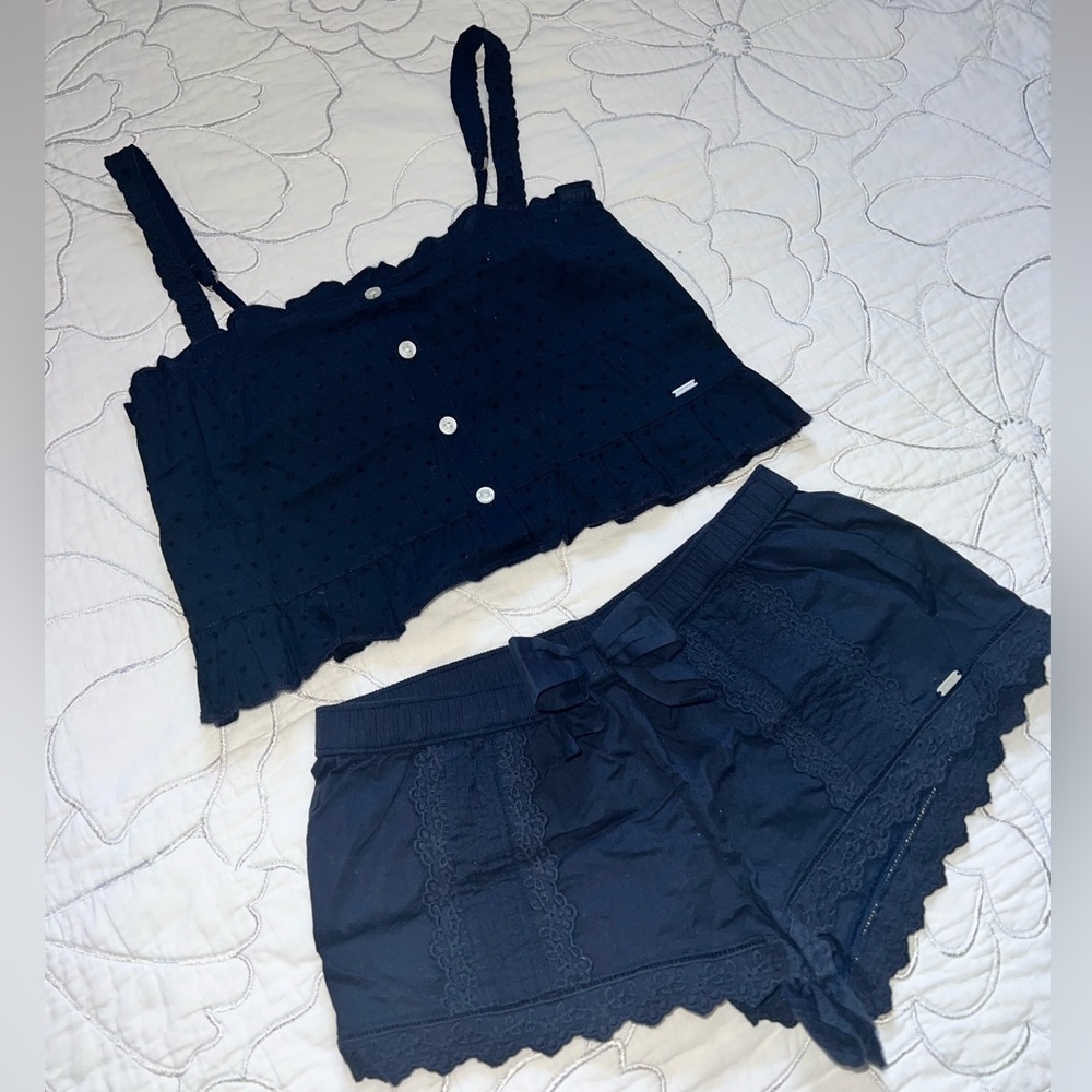 Gilly Hicks XS Cottage Core Coquette Navy Blue Pijama Lingerie Set - New w Tags